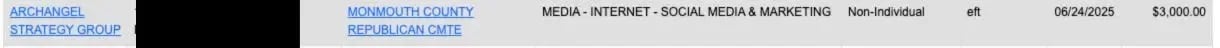 Figure 1. Monmouth County Republican Committee ELEC transaction, 6/24/25