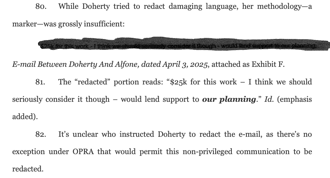 Figure 1. Petition excerpt alleging improper OPRA redactions (¶¶80-82).